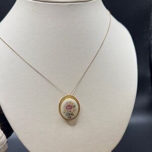 Lenox Gold and Pink Rose Pendant Necklace